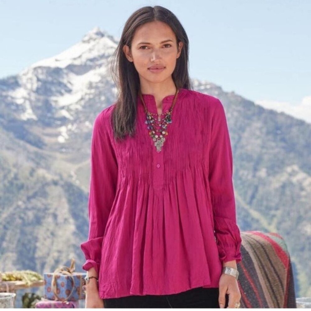 Sundance Pink Pintucked Half Button Down Blouse